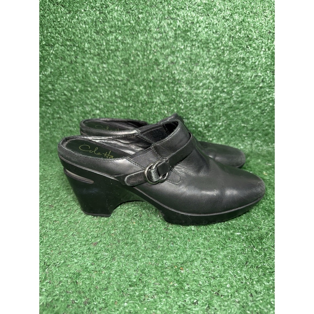 Cole Haan Women Size 7.5 B Black Leather Shelly Mules Air Cushion Sole Heel Clog